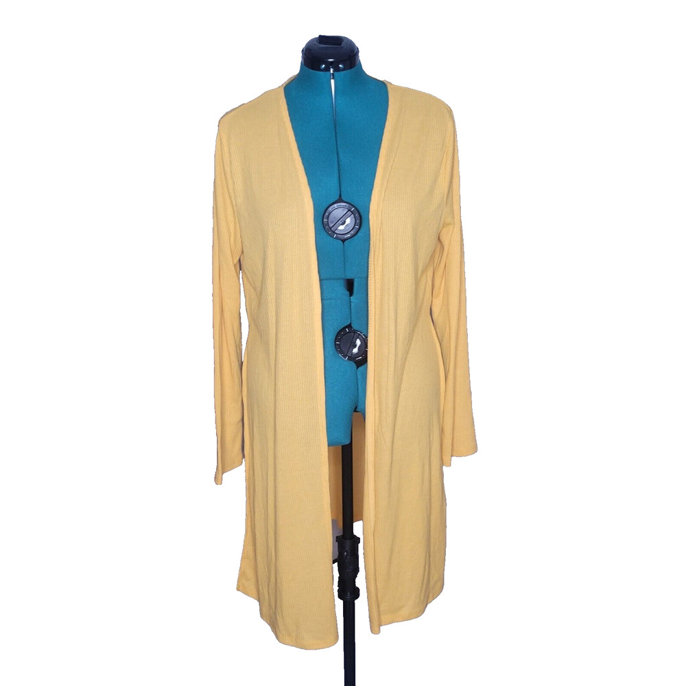 Ambiance Yellow Ribbed Midi Cardigan Boho‎ Festival Coachella Hippie Side Slits